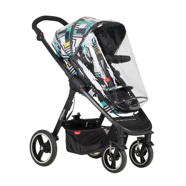 phil&teds mod stroller in abstract fitted with storm cover 3/4 view_default