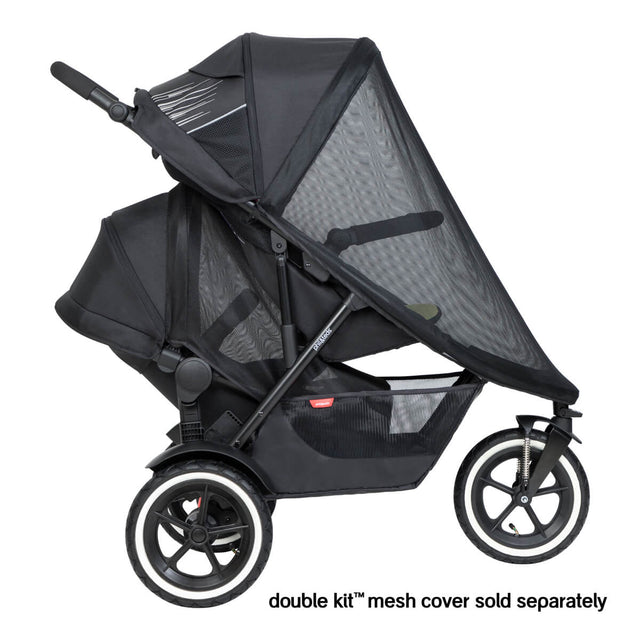 phil&teds sport buggy & double kit in lower position with sun mesh cover side view - rear mesh sold separately_default