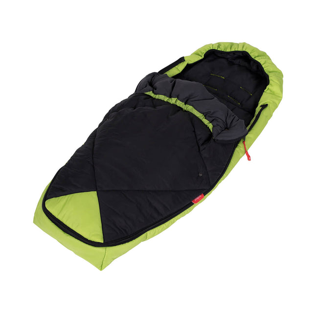 phil&teds snuggle & snooze sleeping bag with top rolled down in apple 3/4 view_apple