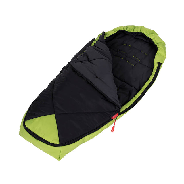 phil&teds snuggle & snooze sleeping bag with top open in apple 3/4 view_apple