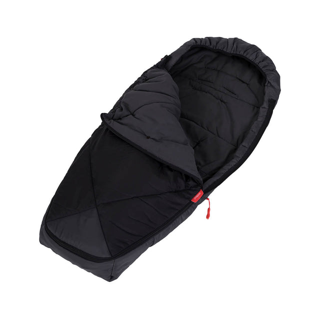 phil&teds snuggle & snooze sleeping bag with top open in black 3/4 view_charcoal