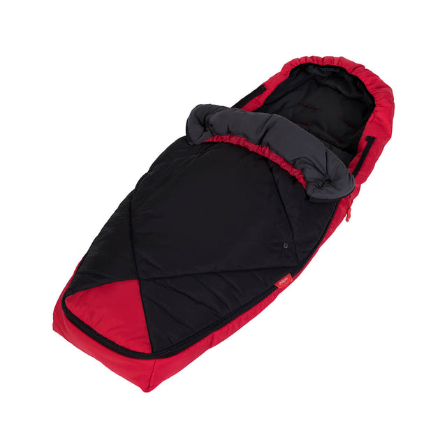 phil&teds snuggle & snooze sleeping bag with top rolled down in red 3/4 view_red