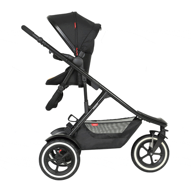 phil&teds sport verso inline buggy parent facing newborn to toddler mode recline positions sunhood extended halfway - side view_butterscotch