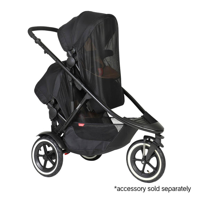 phil&teds sport verso inline buggy in double or twin toddler mode forward facing half extended hoods and single sun covers - covers and double kit accessory sold separately - 3/4 view_butterscotch