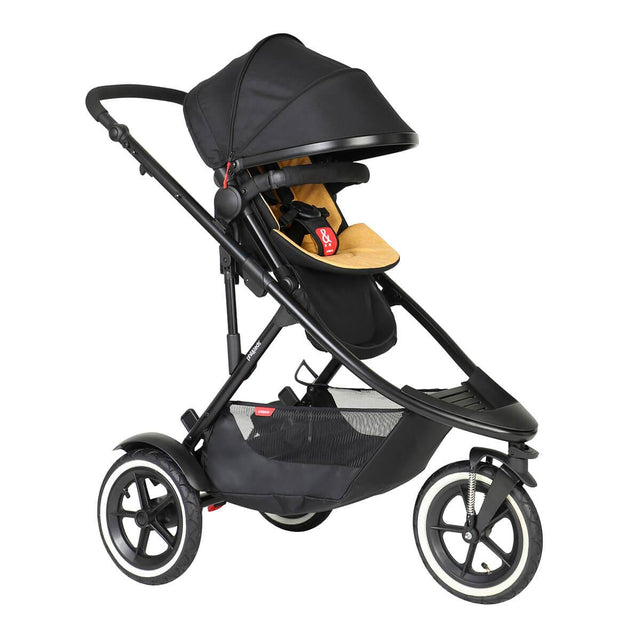 phil&teds sport verso inline buggy forward facing toddler mode with fully extended sunhood in butterscotch brown - 3/4 view_butterscotch