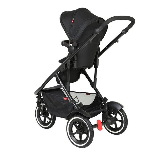 phil&teds sport verso inline buggy front facing toddler mode with sunhood extended halfway - 3/4 rear view_butterscotch