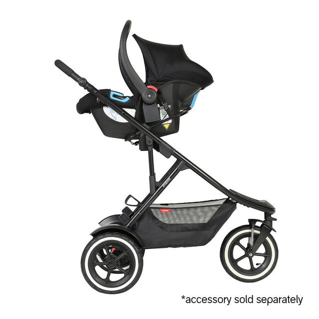 phil&teds sport verso inline buggy parent facing travel system car seat capsule mode with sunhood extended - carseat and adaptor accessory sold separately - side view