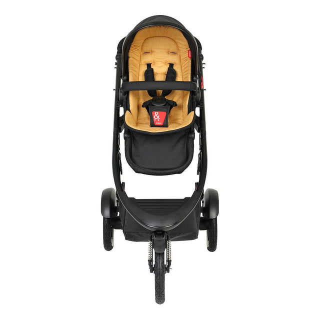 phil&teds sport verso inline buggy forward facing toddler mode with half extended sunhood  in butterscotch brown front view_butterscotch