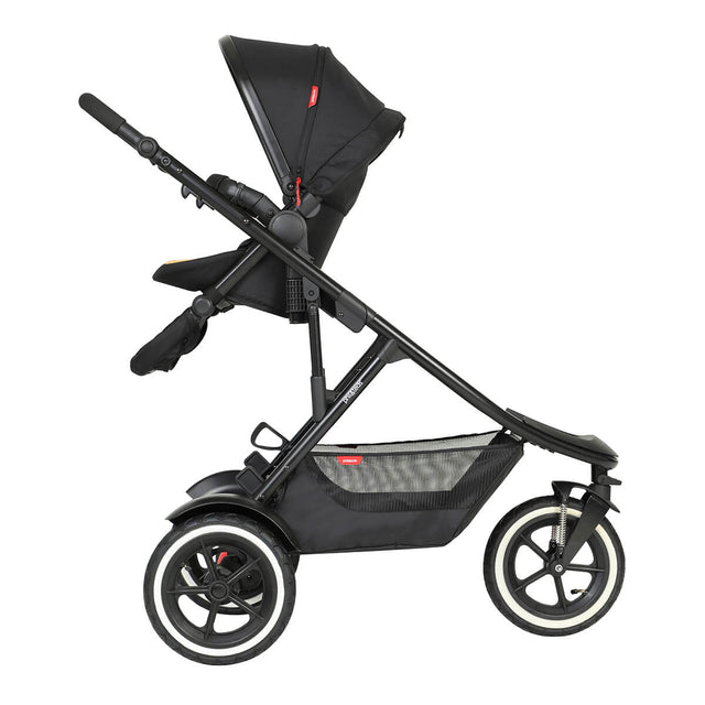 phil&teds sport verso inline buggy parent facing toddler mode with sunhood extended halfway - side  view_butterscotch