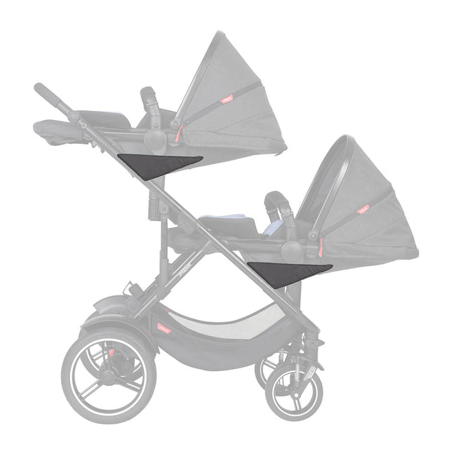phil&teds voyager inline buggy with double kit in tandem newborn parent facing up high mode showing wedges - side view