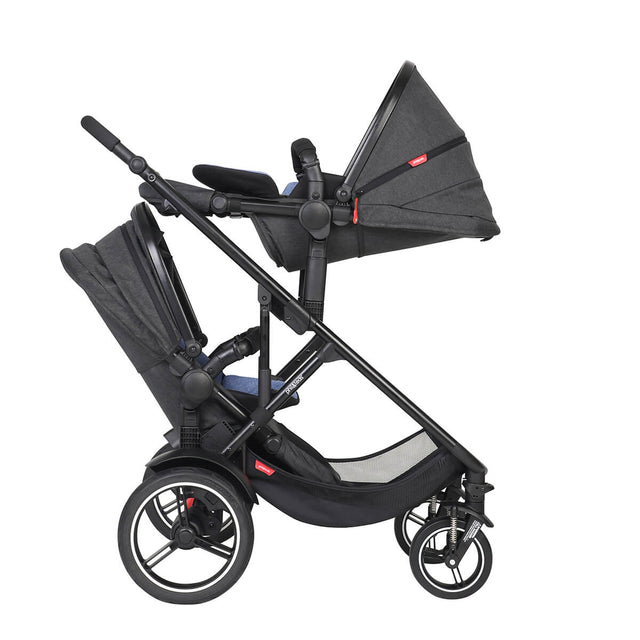 phil&teds voyager inline buggy with parent facing newborn front facing and double kit in toddler mode - side view