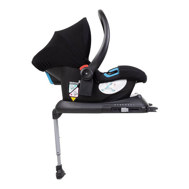 phil&teds isofix car seat base shown with optional alpha™ infant car seat attached_black