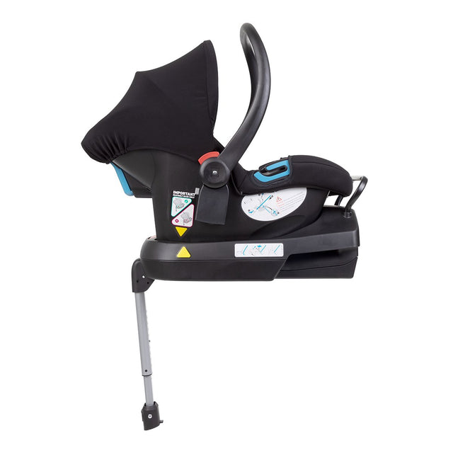phil&teds universal car seat base shown with optional alpha™ infant car seat attached_black