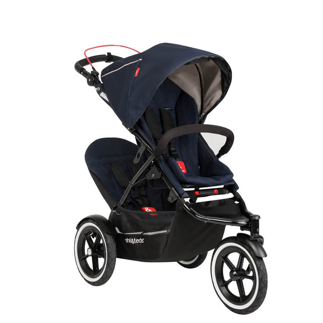 phil&teds sport navigator inline stroller double kit attached in midnight blue 3qtr view_midnight