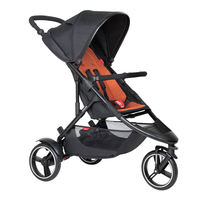 phil&teds dot inline buggy in rust orange colour 3/4 view_rust